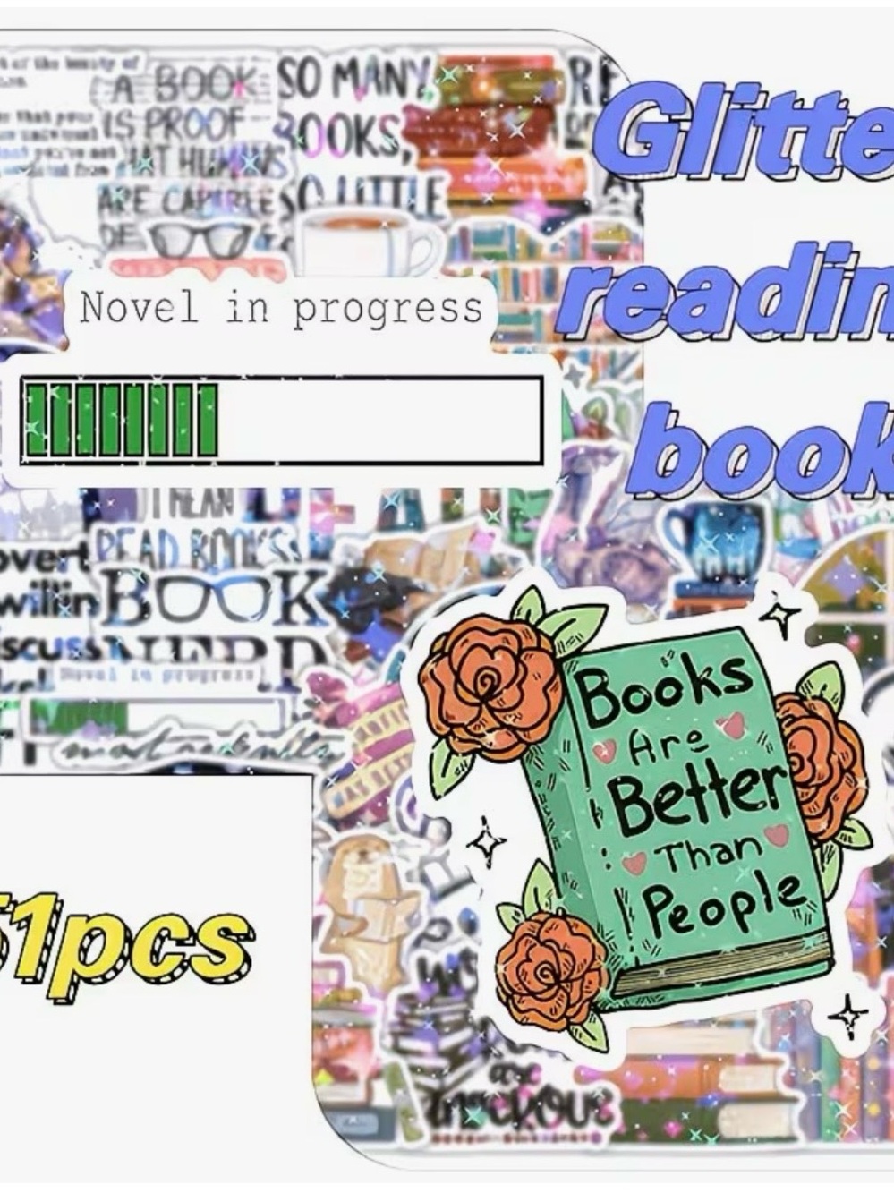 51 Glitter Holographic Book Lover Stickers Book Club Library Bookstore